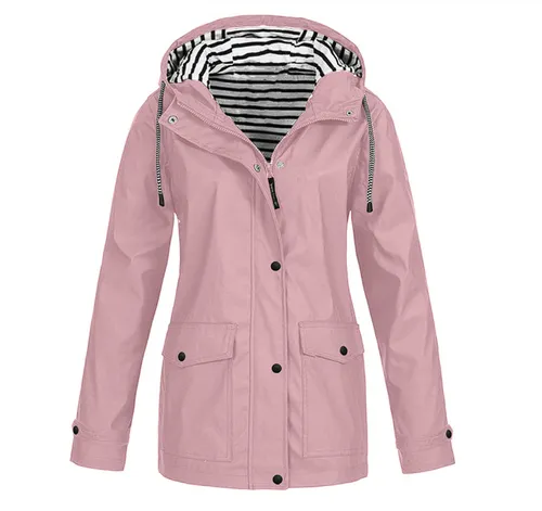 Women's Fashion Stripe Solid Color Zipper Patchwork Button Zipper Coat Outdoor Jacket