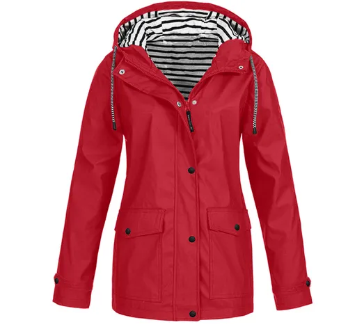 Women's Fashion Stripe Solid Color Zipper Patchwork Button Zipper Coat Outdoor Jacket