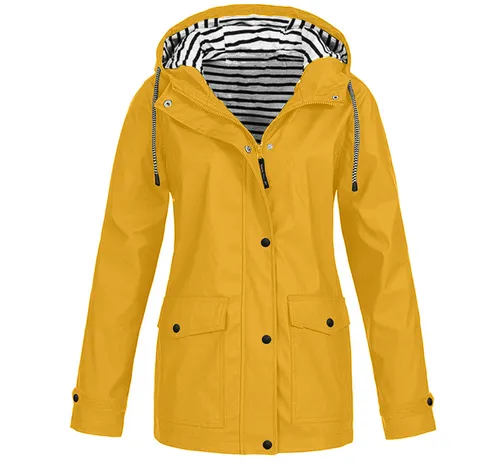 Women's Fashion Stripe Solid Color Zipper Patchwork Button Zipper Coat Outdoor Jacket