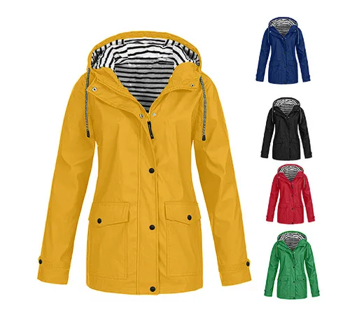 Women's Fashion Stripe Solid Color Zipper Patchwork Button Zipper Coat Outdoor Jacket