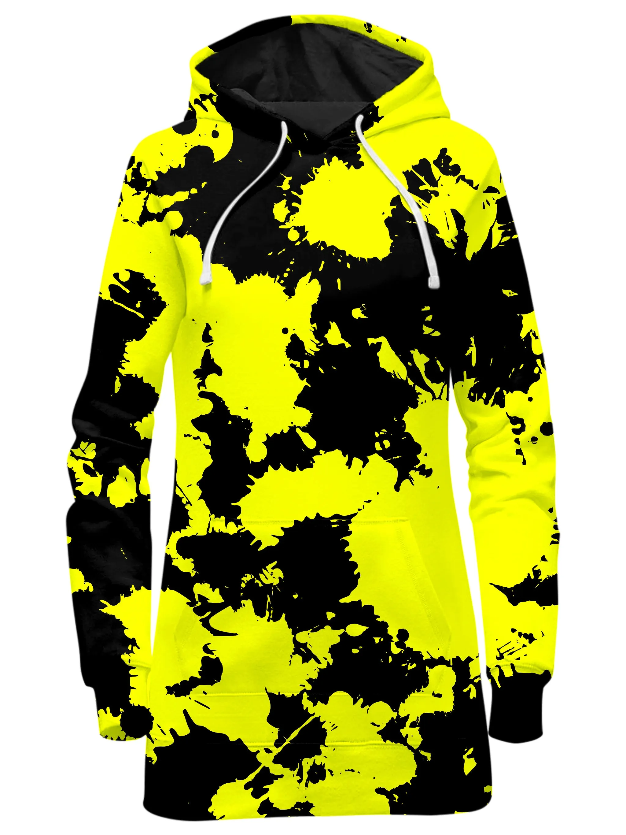 Yellow and Black Paint Splatter Hoodie Dress and Leggings Combo